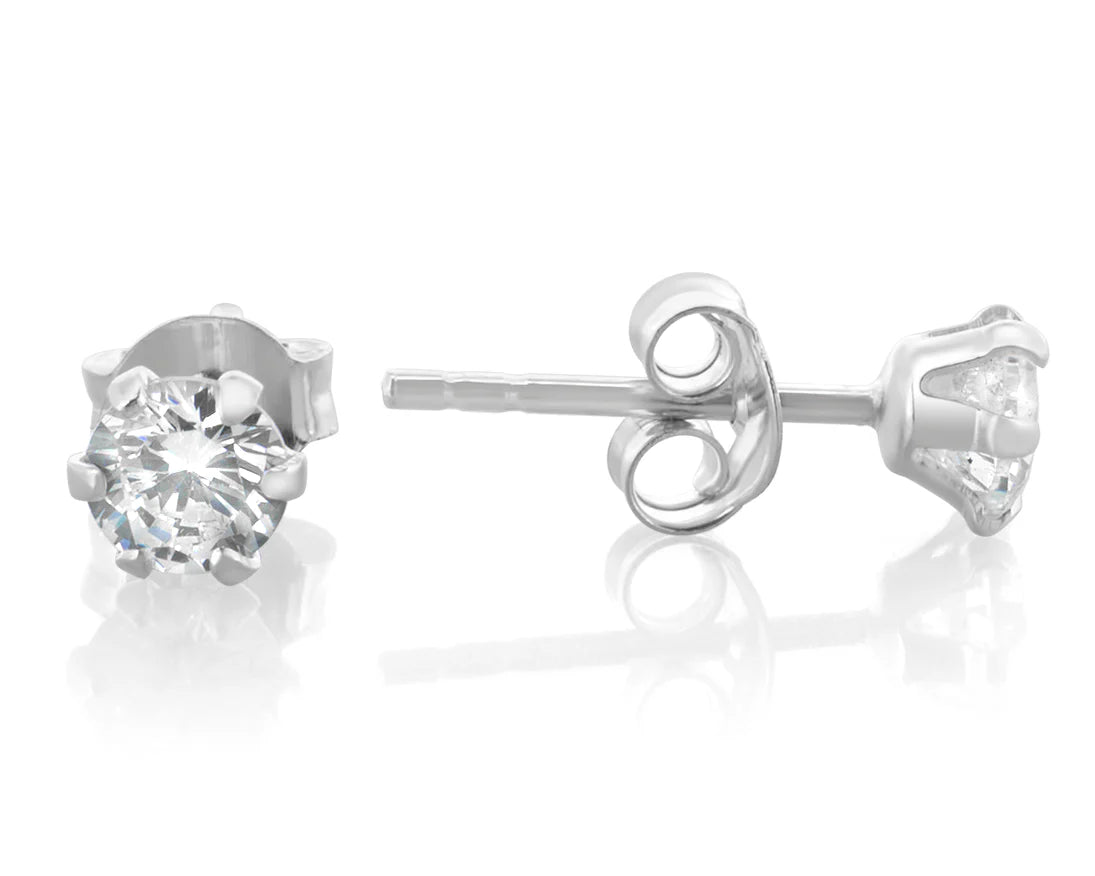 Solitaire Stud Earrings – Silver & Zirconia